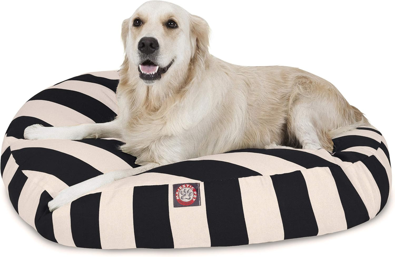 Black Vertical Stripe Large round Indoor Outdoor Pet Dog Bed with Removable Washable Cover by  Products