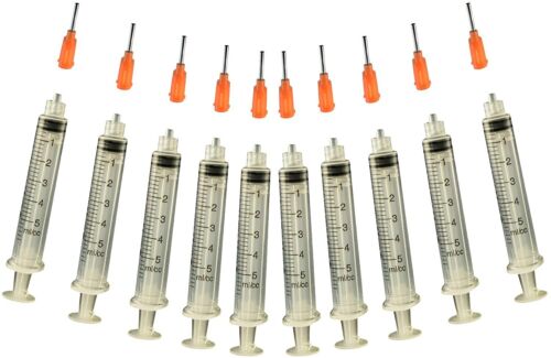 Precision Applicator 5cc Syringe w/15 Gauge Orange Tip -Glue, Henna -10 Pack