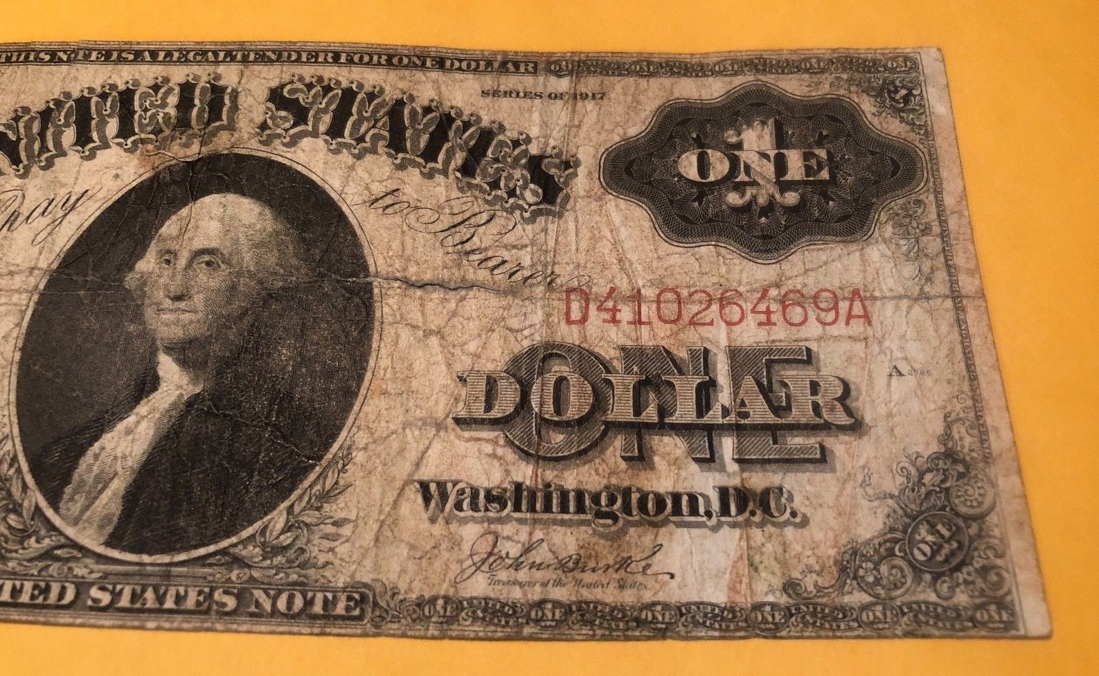 1917 $1 One Dollar Bill Legal Tender Red Seal Large Size U.S. Bank Note