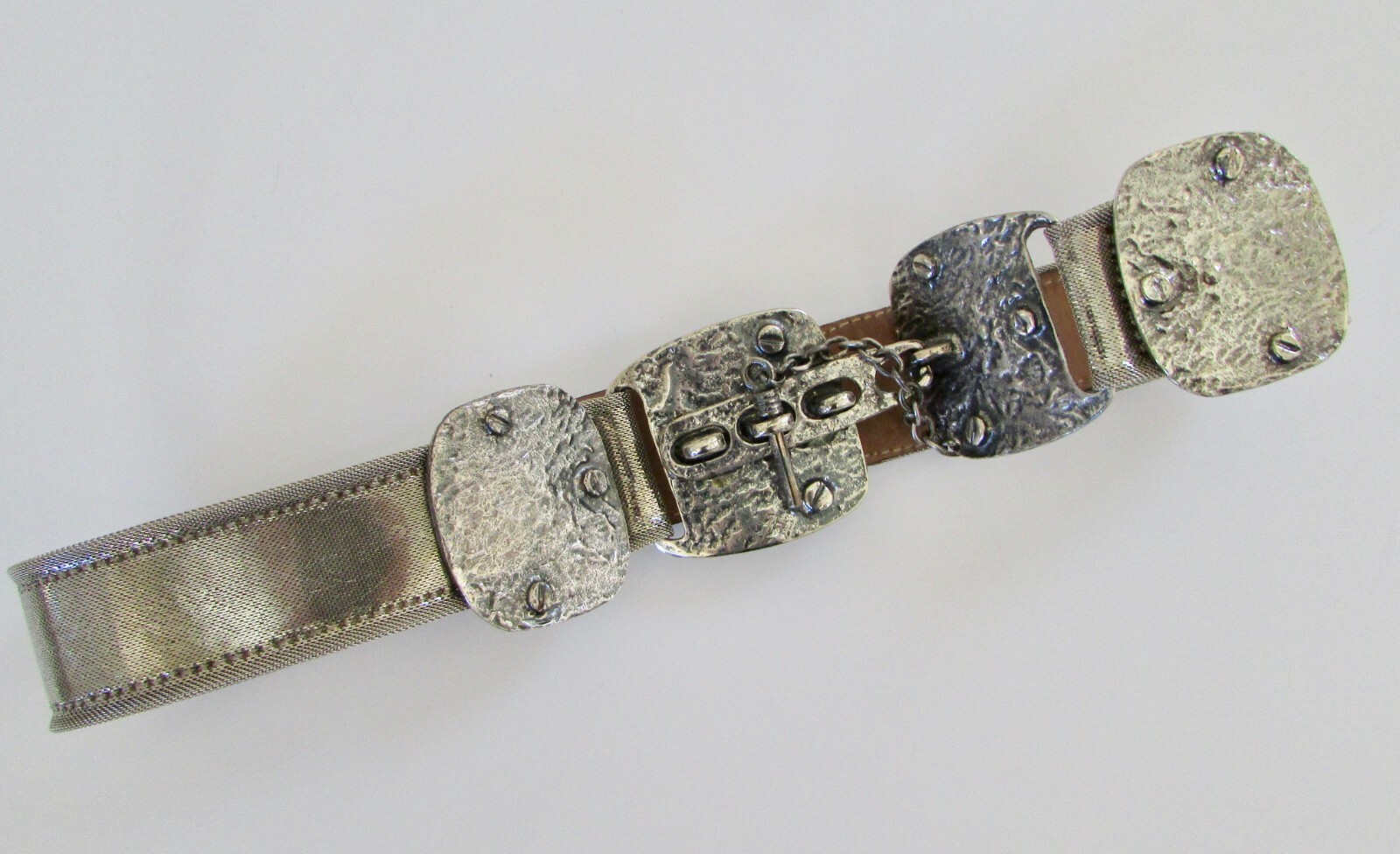 VTG 80's Streets Ahead Silver Metal Brutalist Belt Sz 28"