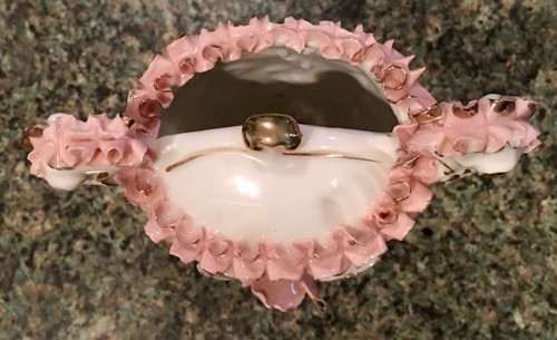 Vintage Capodimonte Style Bud Vase Holder w/ Pink Florals & Gold Accents