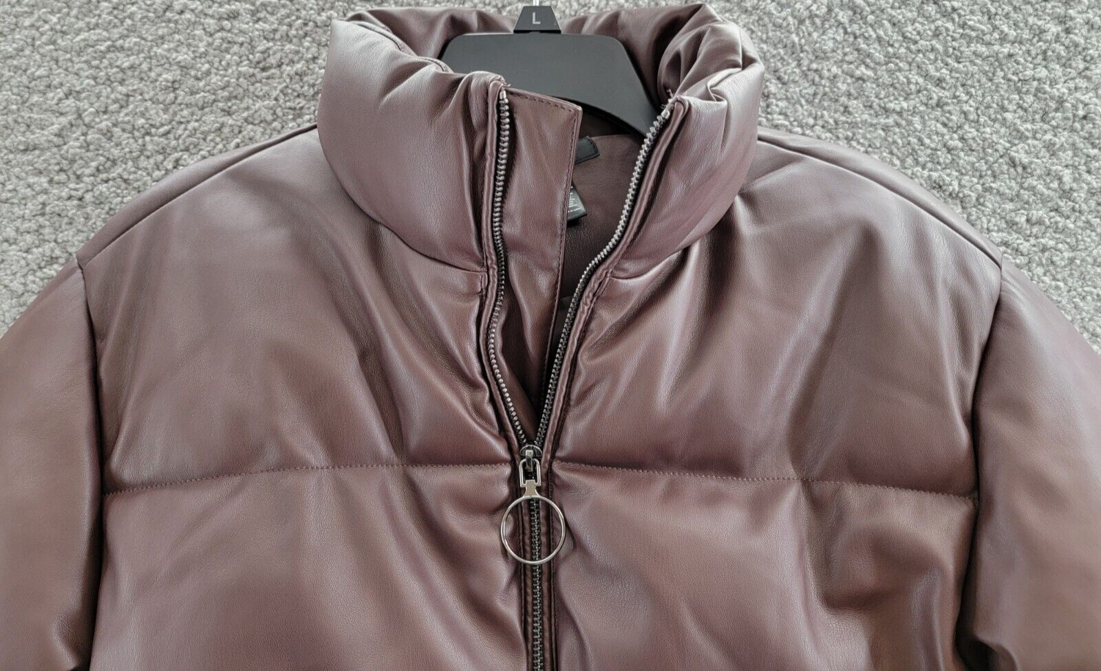 AQUA Faux Leather Puffer Jacket Women's XS Maroon Side Pockets Zip Closure L/S - Picture 3 of 16