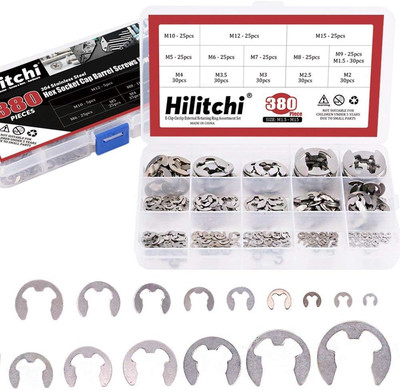 380-Pcs [14-Size] E-Clip Circlip External Retaining Ring Assortment Set - 304 St
