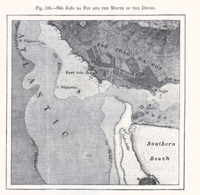 Sao Joao da Foz and the Mouth of the Douro. Portugal. Sketch map 1885 old