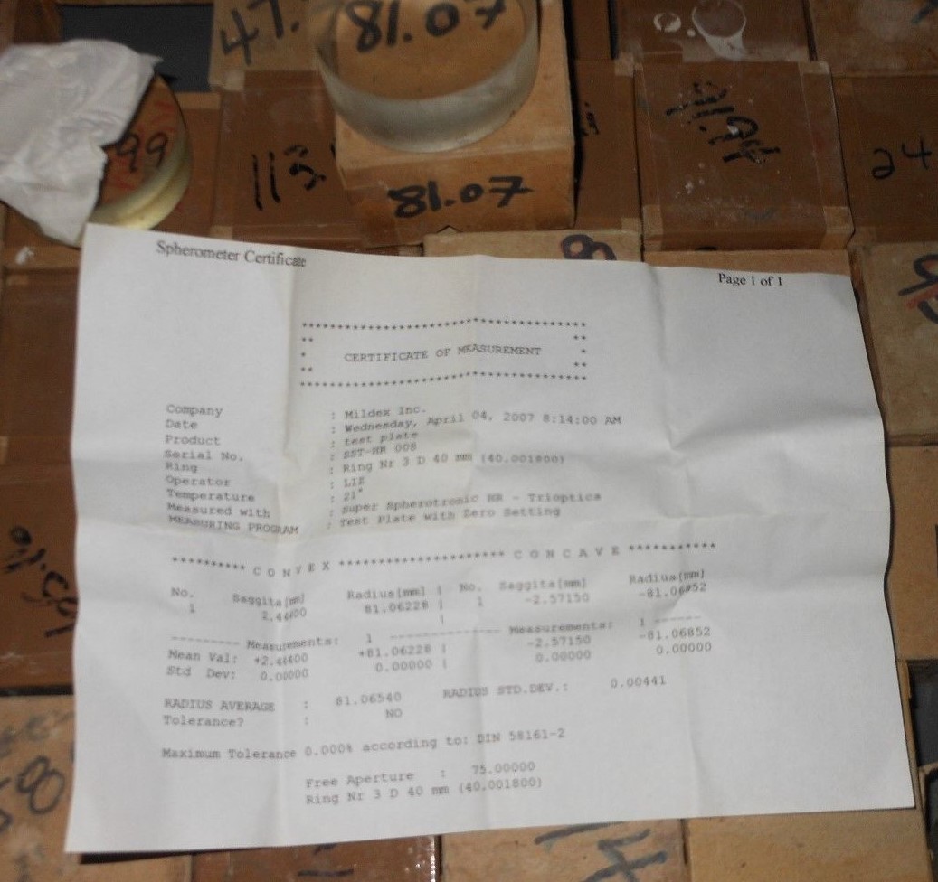 98 Optical Flats Test Plates - Most w Certificates