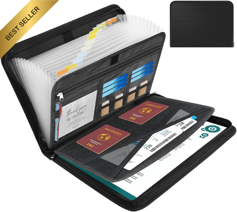 Fireproof Accordion File Organizer – 13-Pocket Expanding Document Holder with Zi