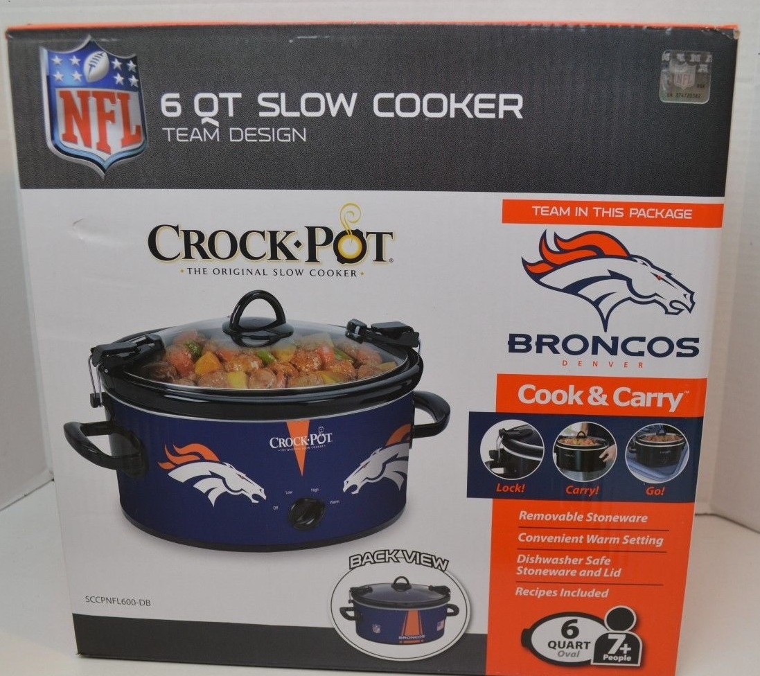Denver Broncos Crock Pot 6 Quart Cook & Carry NFL Kitchen Slow Cooker Warmer,