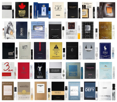 15 Men's Cologne Sample Vials Set & Organza Bag Travel Size New in Cards