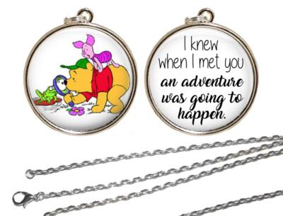 Winnie-the-Pooh & Piglet I Knew When I Met You Glass Top 2 Sided Necklace