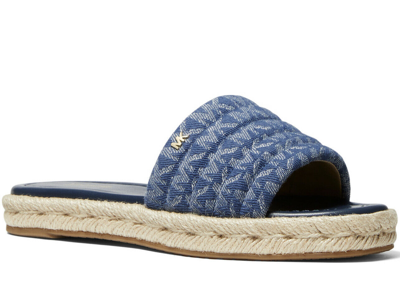 Michael Kors Womens Royce Slide Sandals Denim Blue MK Logo