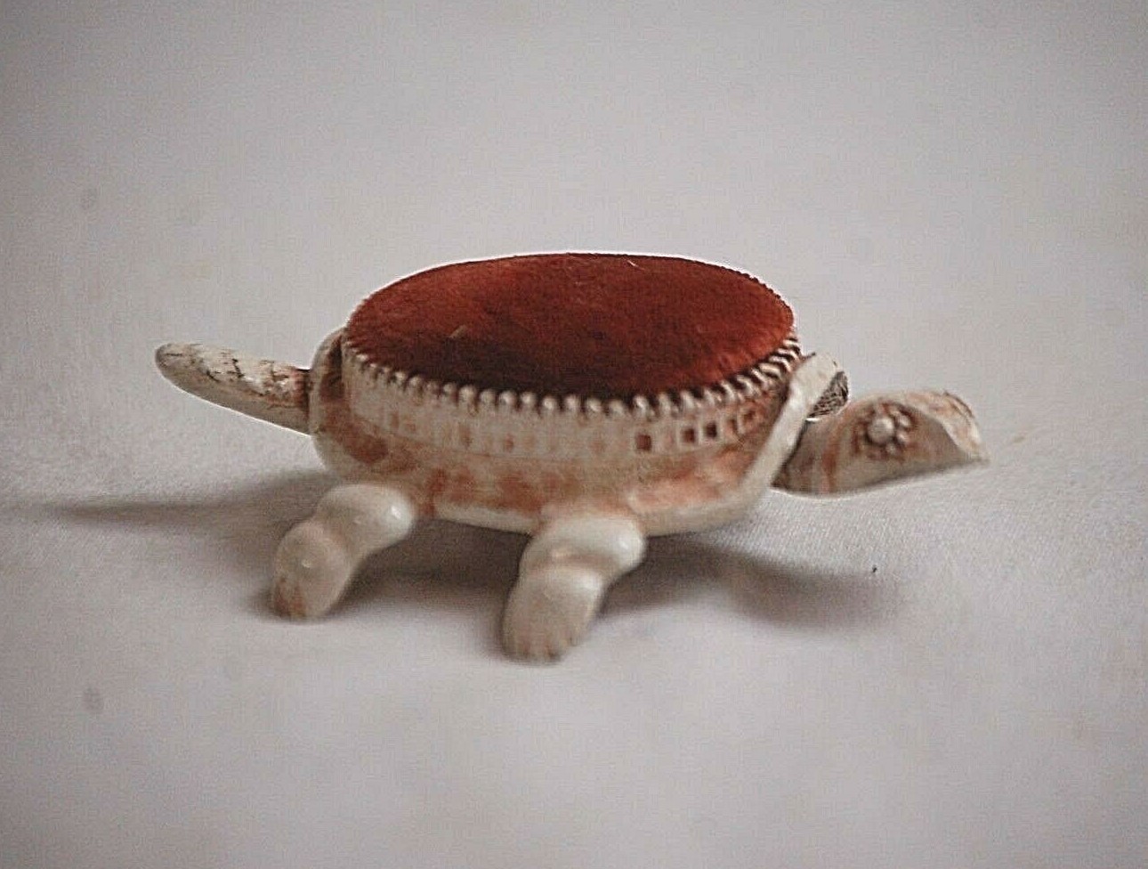 Vintage Cast Metal FLORENZA Bobble Head Turtle Tortoise Sewing Pin Cushion