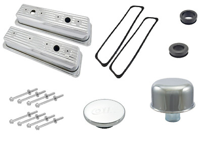 SB Chevy Chrome Steel Center Bolt Valve Cover Kit 1987-95 305 350 5.7L 5.0L