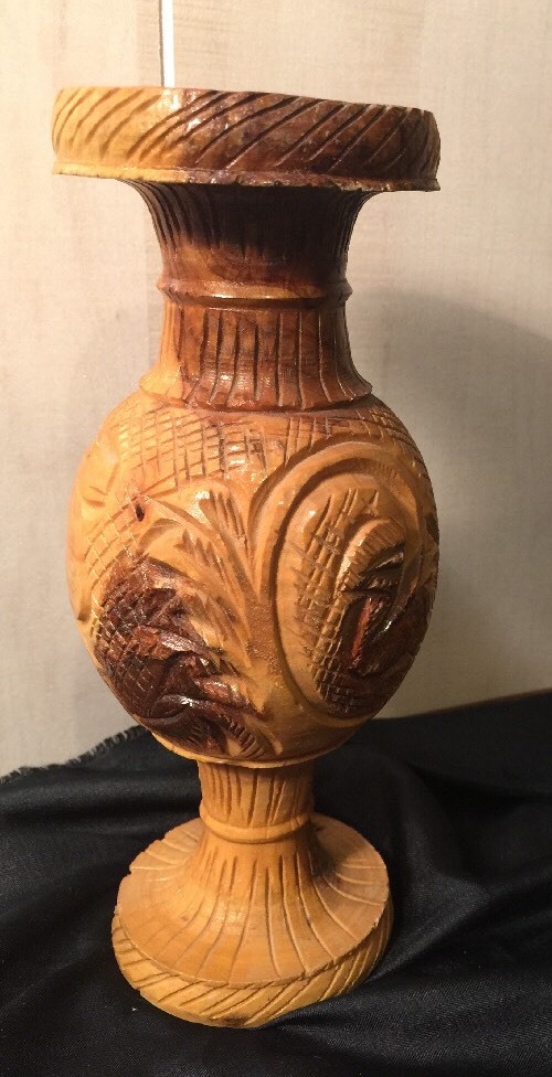 Olive Wood Vase Made In Jordan Figure Camel And Palm Tree Design