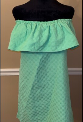 Crown & Ivy Dress Off Shoulder Green Polka Dot Textured Dress Size SP