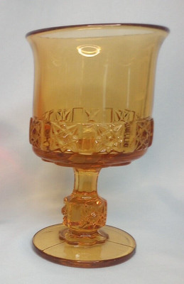 Vintage L G Wright Daisy & Cube Amber Footed Glass Goblet 