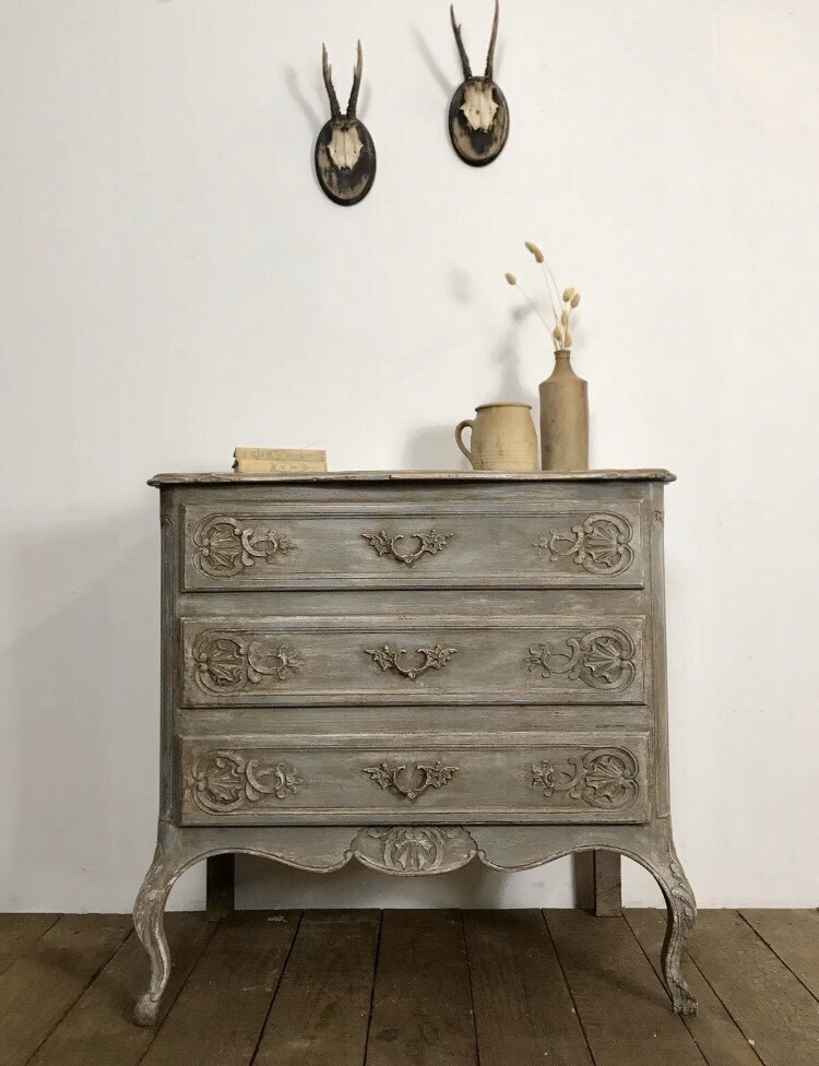 Vintage Antique French Painted Oak Chest Of Drawers In