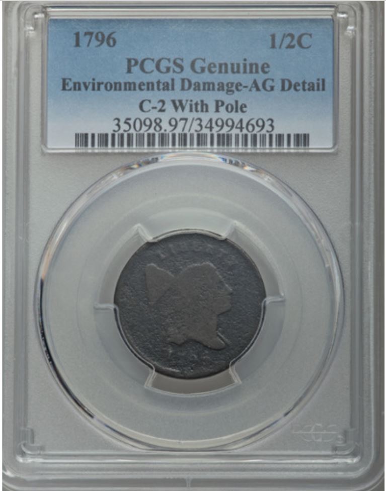 1796 HALF CENT** C-2 with Pole ** PCGS ** AG Detail