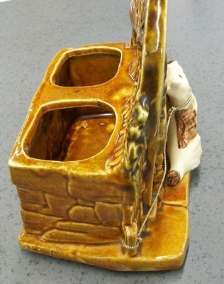 Vintage McCoy Planter Dog w Spinning Wheel Brown flower pot, Cat, scotty Dog USA