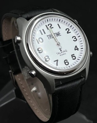 TRUTIME Talking Atomic Watch Men s 40mm Quartz Black Leather Alarm Day Date Year