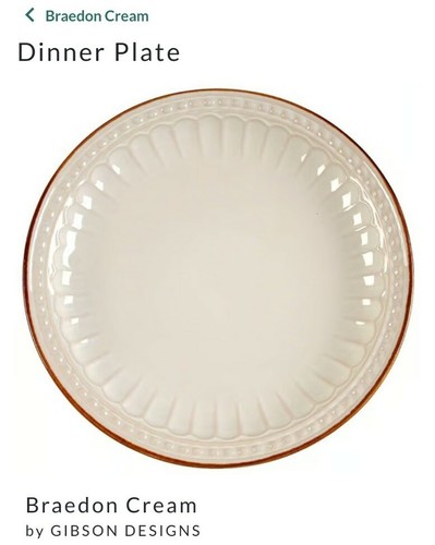 Gibson Elite BRAEDON CREAM Brown Glaze Set Of 8 Dinner & Salad Plates EUC