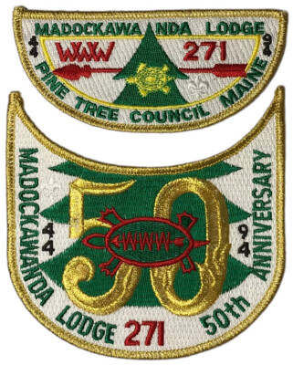 Madockawanda Lodge 271 Pine Tree ME Set of 2 50th Anniv Flap GMY Bdr (WV729)