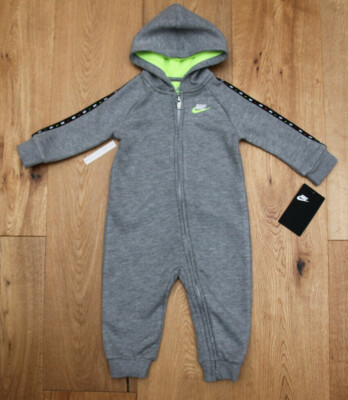 Nike Baby Boy Hooded Coverall ~ Gray, Black & Volt ~
