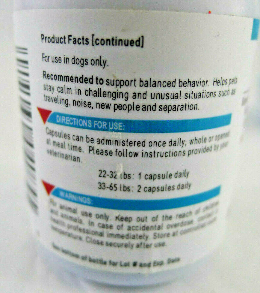 Lot 2 Bottles Vetoquinol Zylkene 225mg For Medium Dogs 30 Capsules Each 60 Total