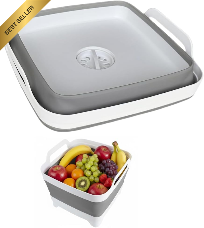Collapsible Wash Basin with Drain Plug, 2.4 Gallon Foldable Washing up Bowl for