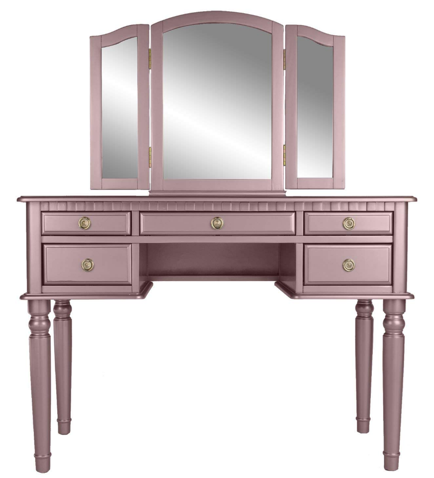 Tri Folding Mirror Vanity Makeup Table Set Dresser Stool Bench Drawers Dressing