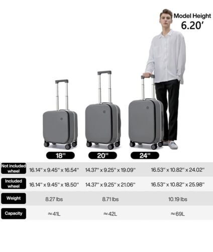 Carry On Luggage 18” Suitcase with Front Laptop Pocket Travel Luggage Aluminu...