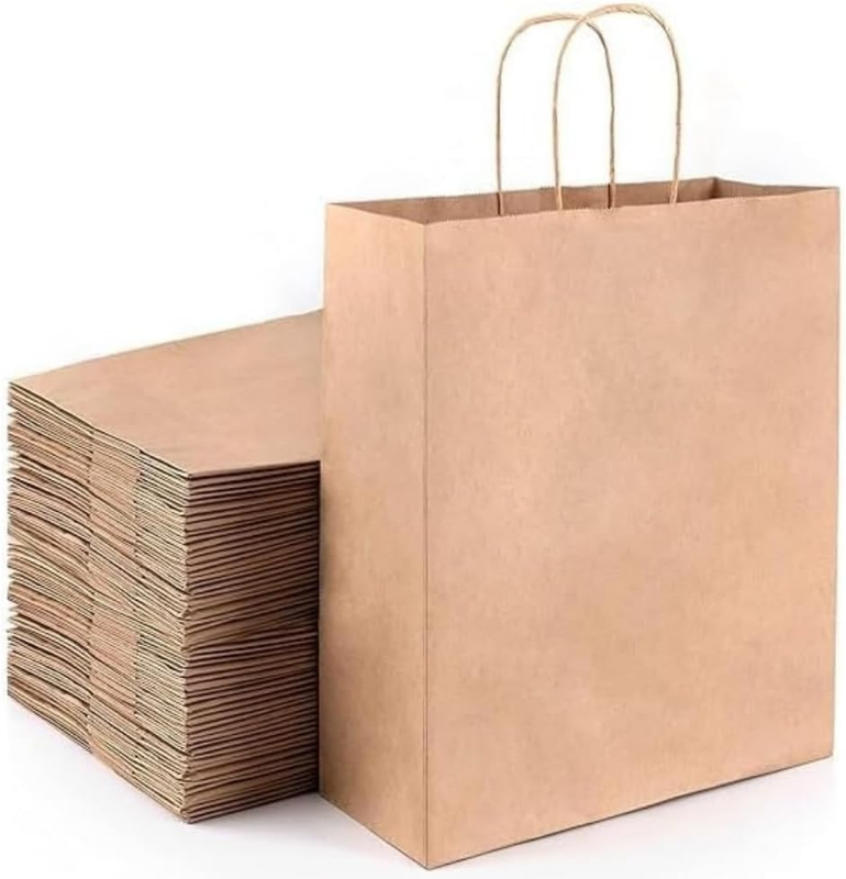 50 Pcs Natural Paper Gift Bags Kraft Paper Bags with Handles, Gift Bag,Small Gif
