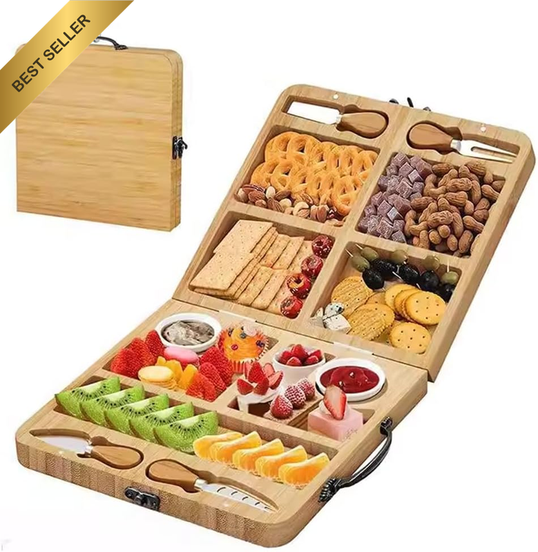 Charcuterie Board Set, Foldable Cheese Board with Knife Set, Portable Charcuteri