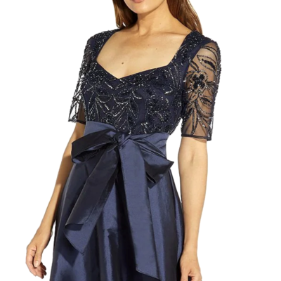 Adrianna Papell Beaded Taffeta Gown Formal Dress Navy size 10 NWT 279