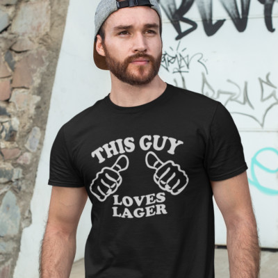 This Guy Loves Lager T-Shirt - alcohol drinking pub beer stag party football lad