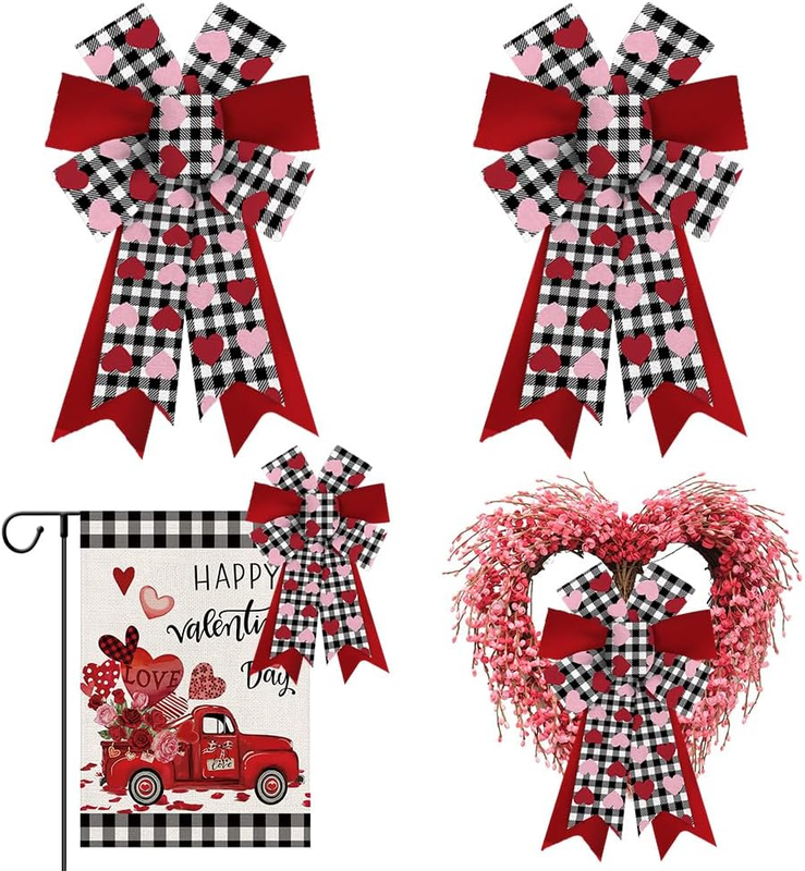 2 Pcs Valentine'S Day Bows for Wreaths, Valentines Wreath Bows, Valentines Heart