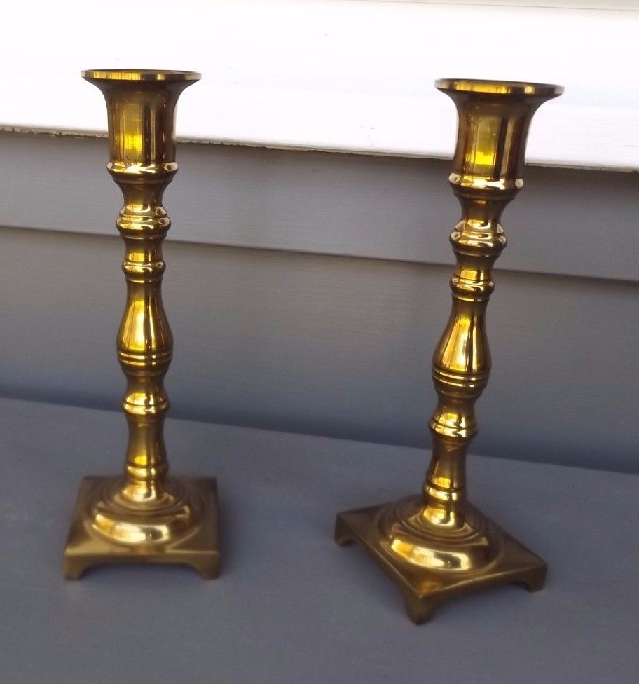 Vintage Pair Valsan Brass Taper Candlestick Holders Made in Portugal