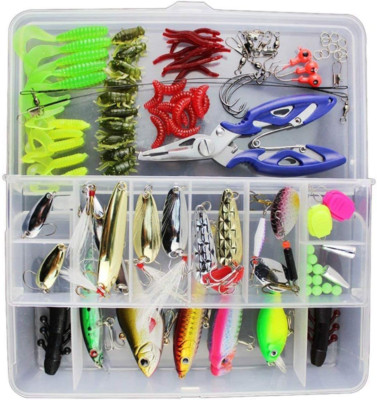 Vicloon 120 PCS Fishing Lures Mixed Including Spinners,VIB,Treble Hooks,Single