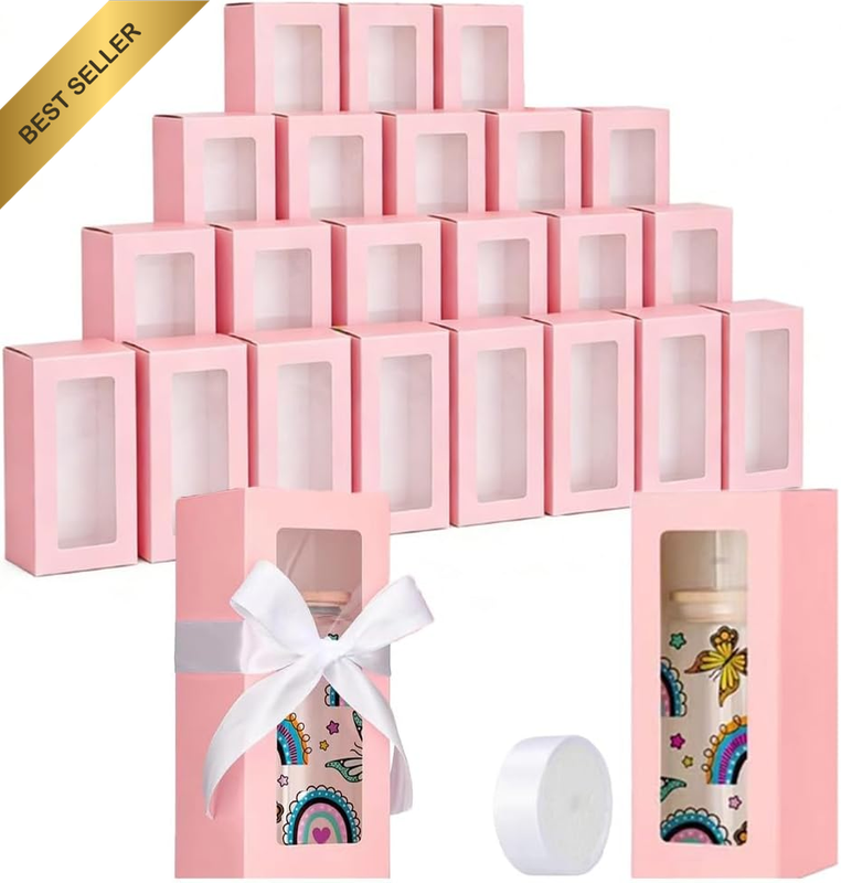 24 Pcs Gift Boxes with Ribbon, Exhibition Boxes Transparent for Sublimation Glas