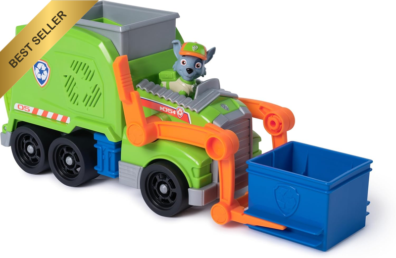 : Crush N’ Roll Garbage Truck with Rocky Action Figure & Transforming Compacted
