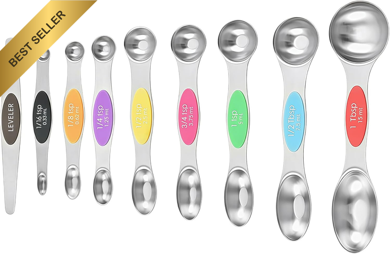 9Pcs Magnetic Measuring Spoons Set, Stainless Steel Dual Sided Stackable Spoons,