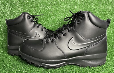 New Nike Manoa Leather Boots Triple Black 454350-003 Men's Size 8