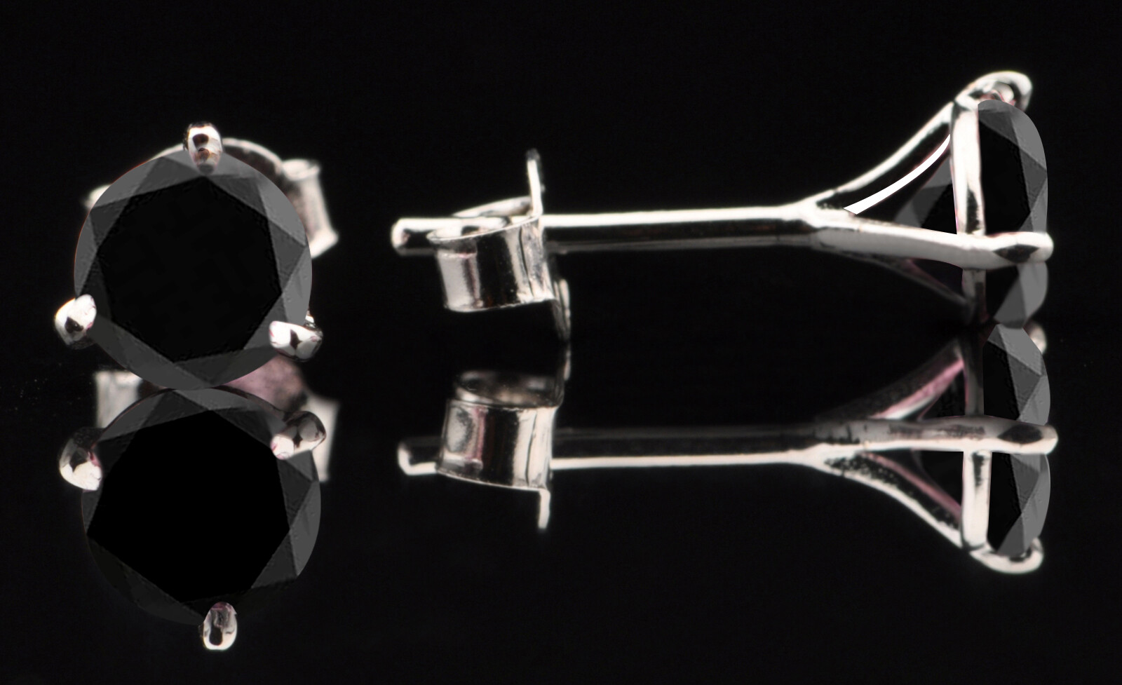 Pre-owned Planet Technology 3.00ct Round Shape Natural Black Diamond Women's Studs In 925 Sterling Silver In Jet Black