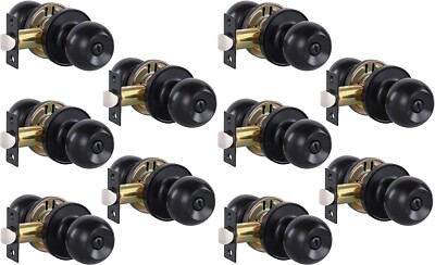 Privacy Door Knobs for Bed and Bath - Ball, Matte Black Interior Keyless 10 Pack