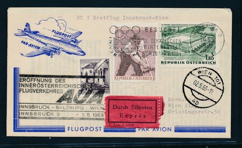 06767) ÃSterreich, Aua Ff Innsbruck - Wien 1.5.63, Eilb-Sou Olympiade Werbest.