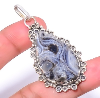 Desert Rose Drusy - India Gemstone 925 Sterling Silver Bali Pendant 2.34'' P18291