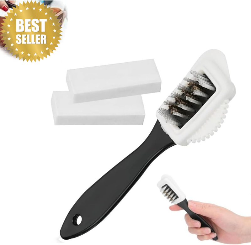 Suede Brush Kit, 4-Sided Cleaning Brush with Eraser, Brass Bristle,Cleaner Brush