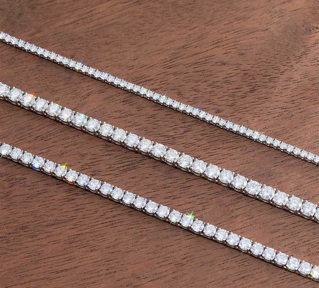 Pre-owned Online0369 Mens Natural Vvs Moissanite Tennis Necklace Chain Customize 3 To 6mm 925 Silver In White