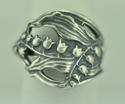 925 Sterling Silver Lily Of The Valley Flower Floral Adjustable Spoon Ring