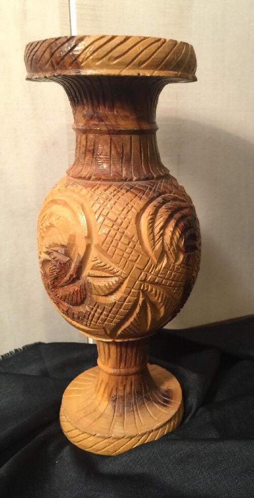 Olive Wood Vase Made In Jordan Figure Camel And Palm Tree Design