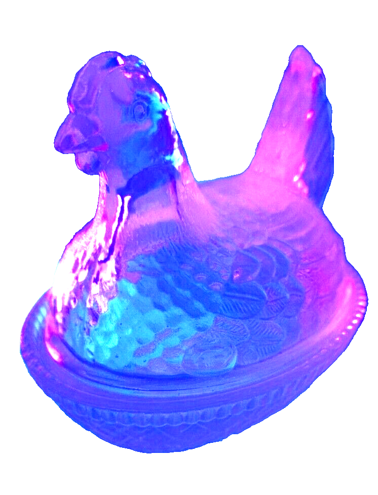 Wilkerson Art Deco Trinket Key Lime Hen Chicken Glow Glass On Basket 3.25" Wide